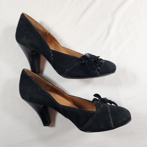 Sofft Black Leather Womens Heels 7.5 Comfort Pumps Flower - Picture 7 of 10